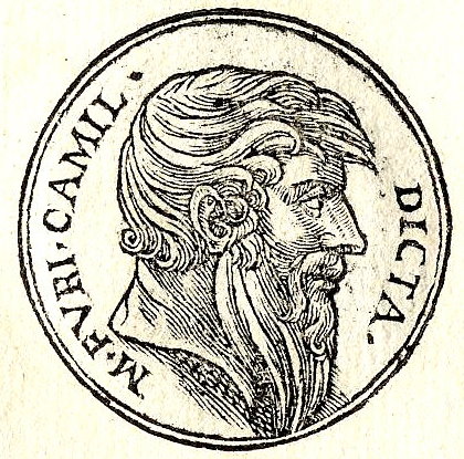 Engraved medallion portrait of Marcus Furius Camillus, the second founder of Rome